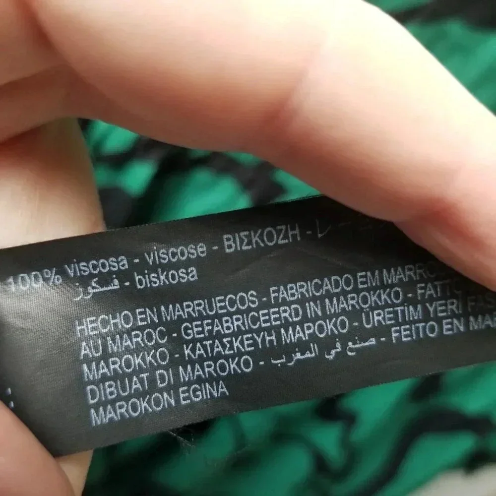 Zara Green Black Print Long Sleeve Midi Dress M - Picture 5 of 12